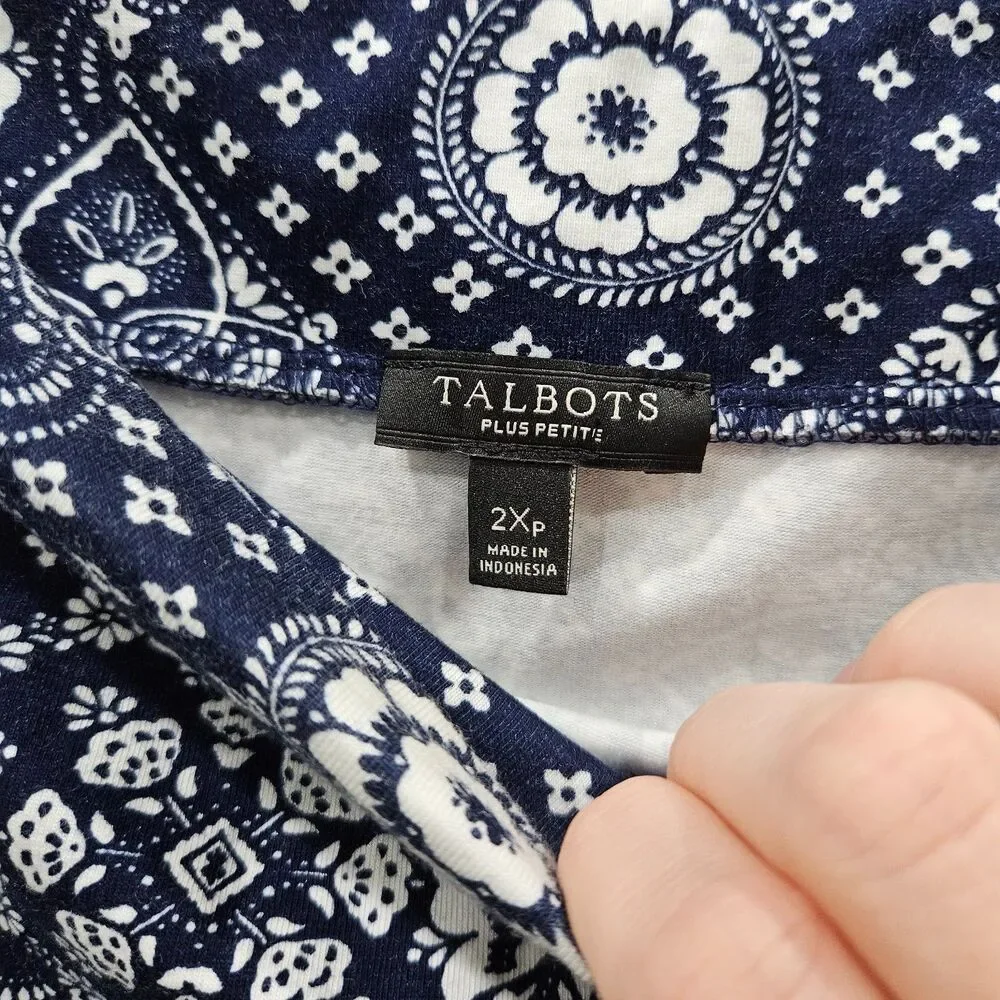 Talbots Womens Jersey Knit Maxi Skirt 2XP Navy Front slit Bandana Print Festival